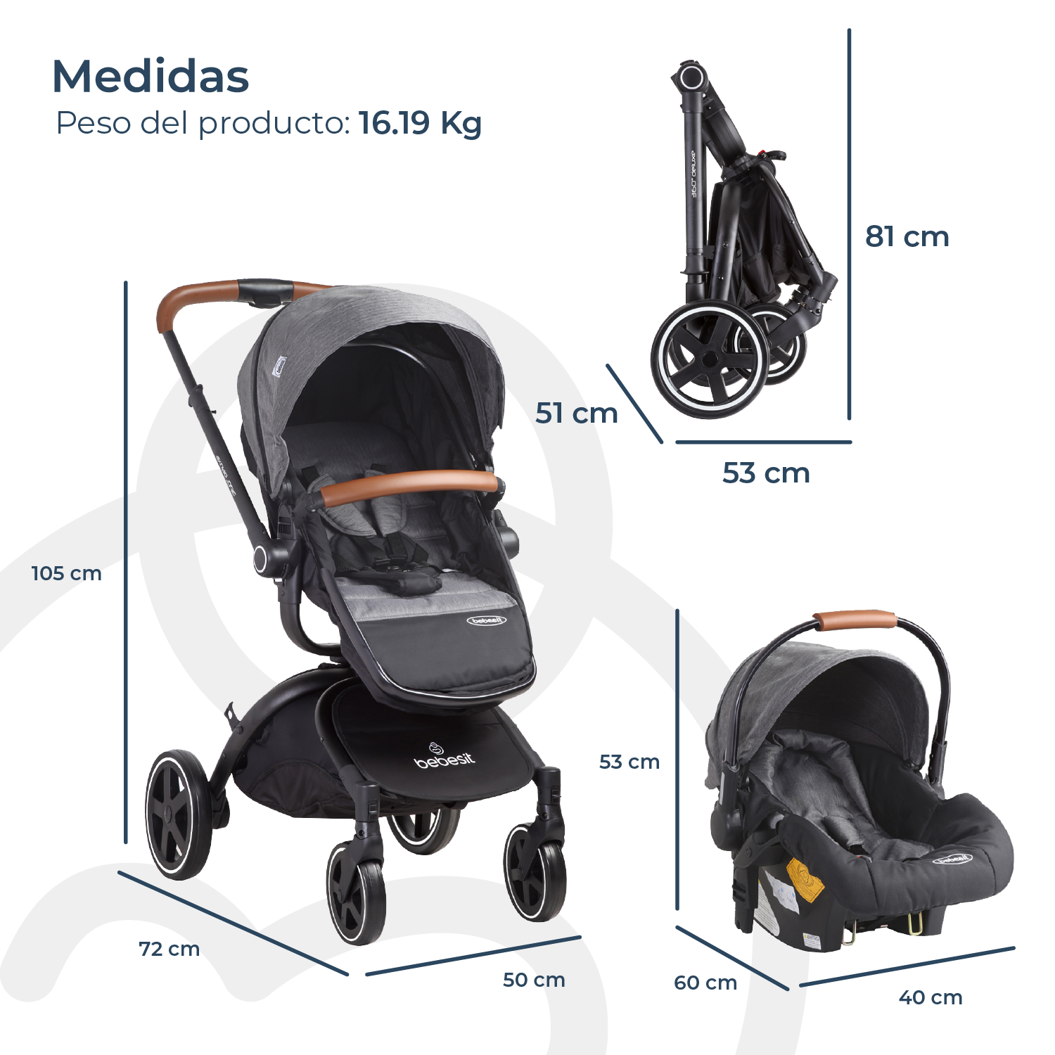 Coche Travel System Deluxe 360° SX Gris-9