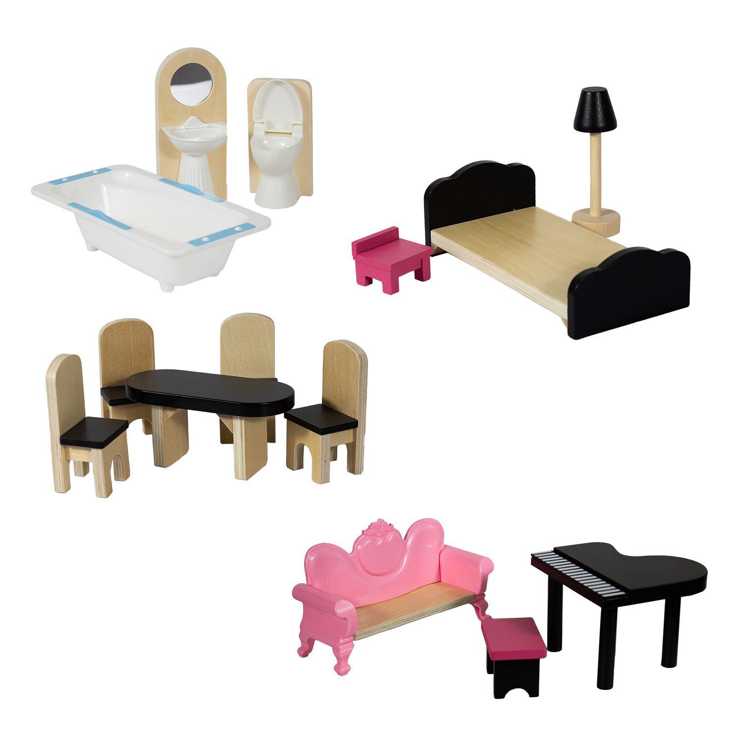 Casa de Muñecas + Muebles Madera Montessori Encantada-6