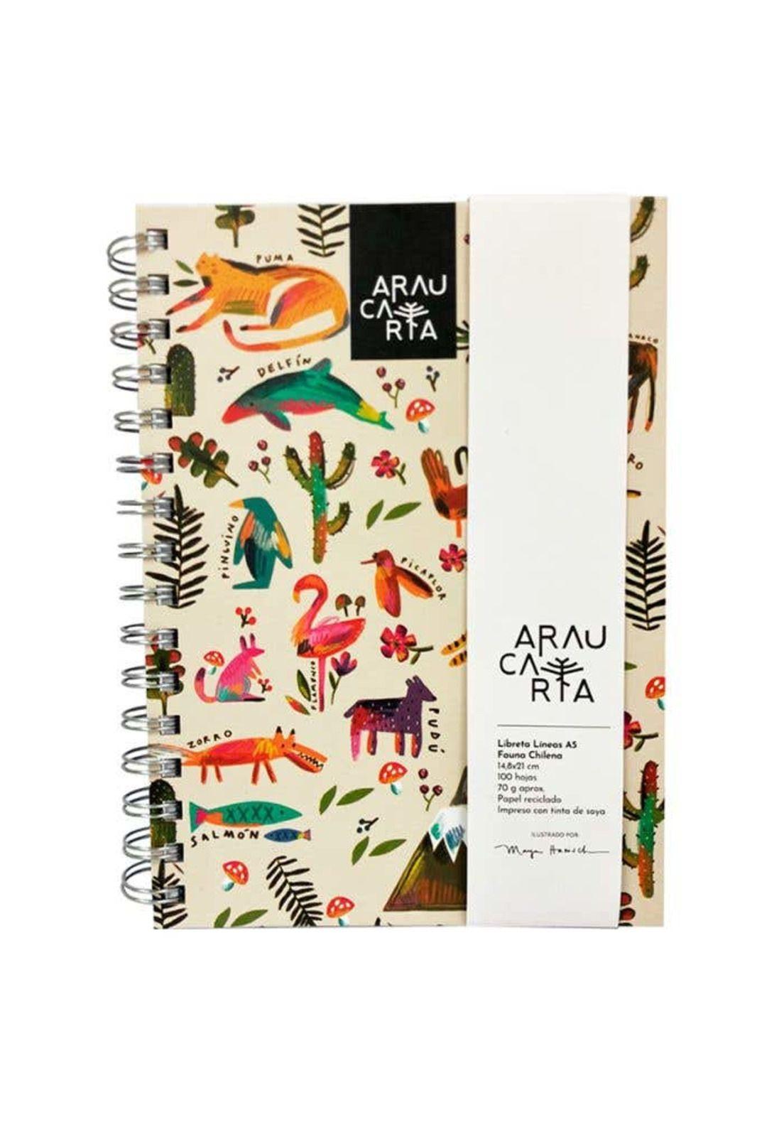 Libreta Espiral Líneas 14,8x21cm Fauna Chilena Araucaria-0