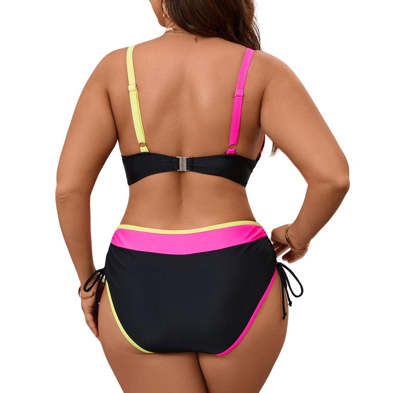 Bikini Tiro Alto Negro Bordes Neón-3
