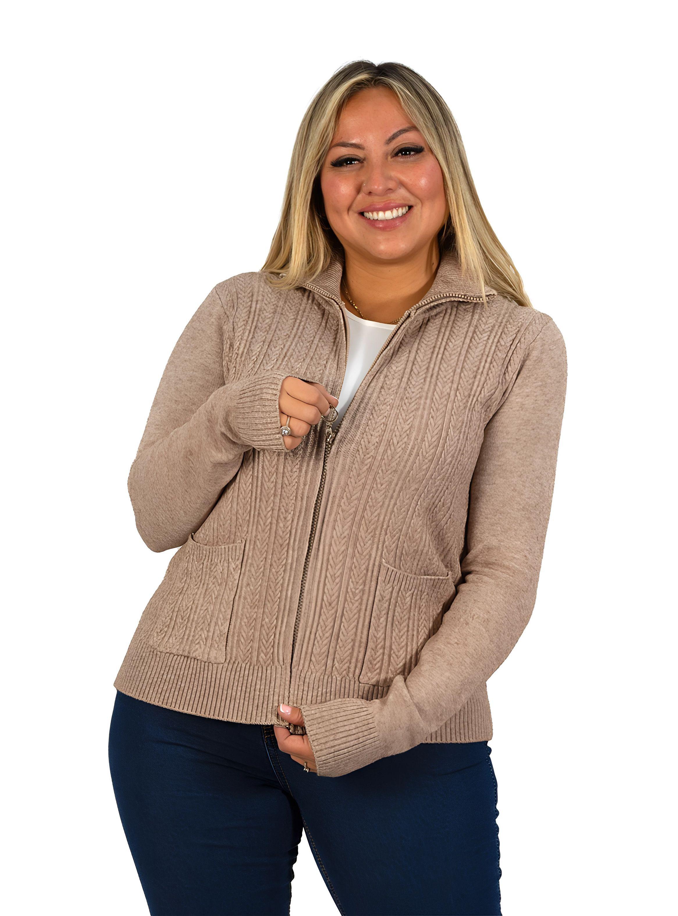 Cárdigan Mujer Bolsillos cierre texturado colores HIPSY l a xxl-2