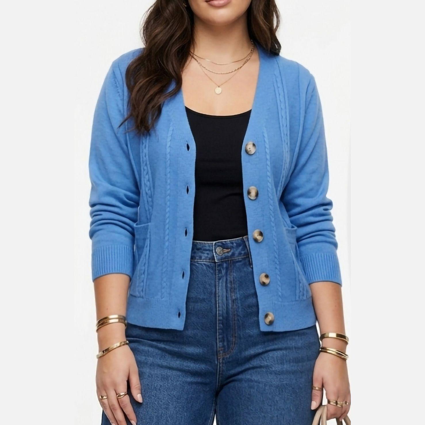 Cardigan Sweater Con Botones Bolsillos Chaleco Tejido Mujer-0