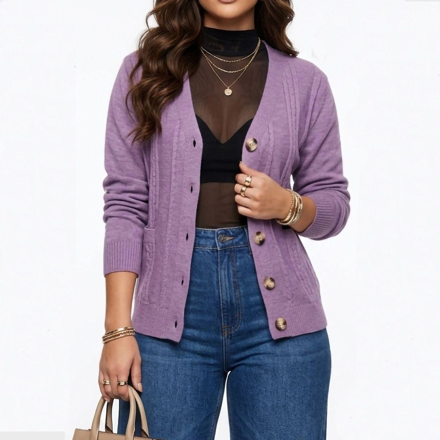 Cardigan Sweater Con Botones Bolsillos Chaleco Tejido Mujer-0