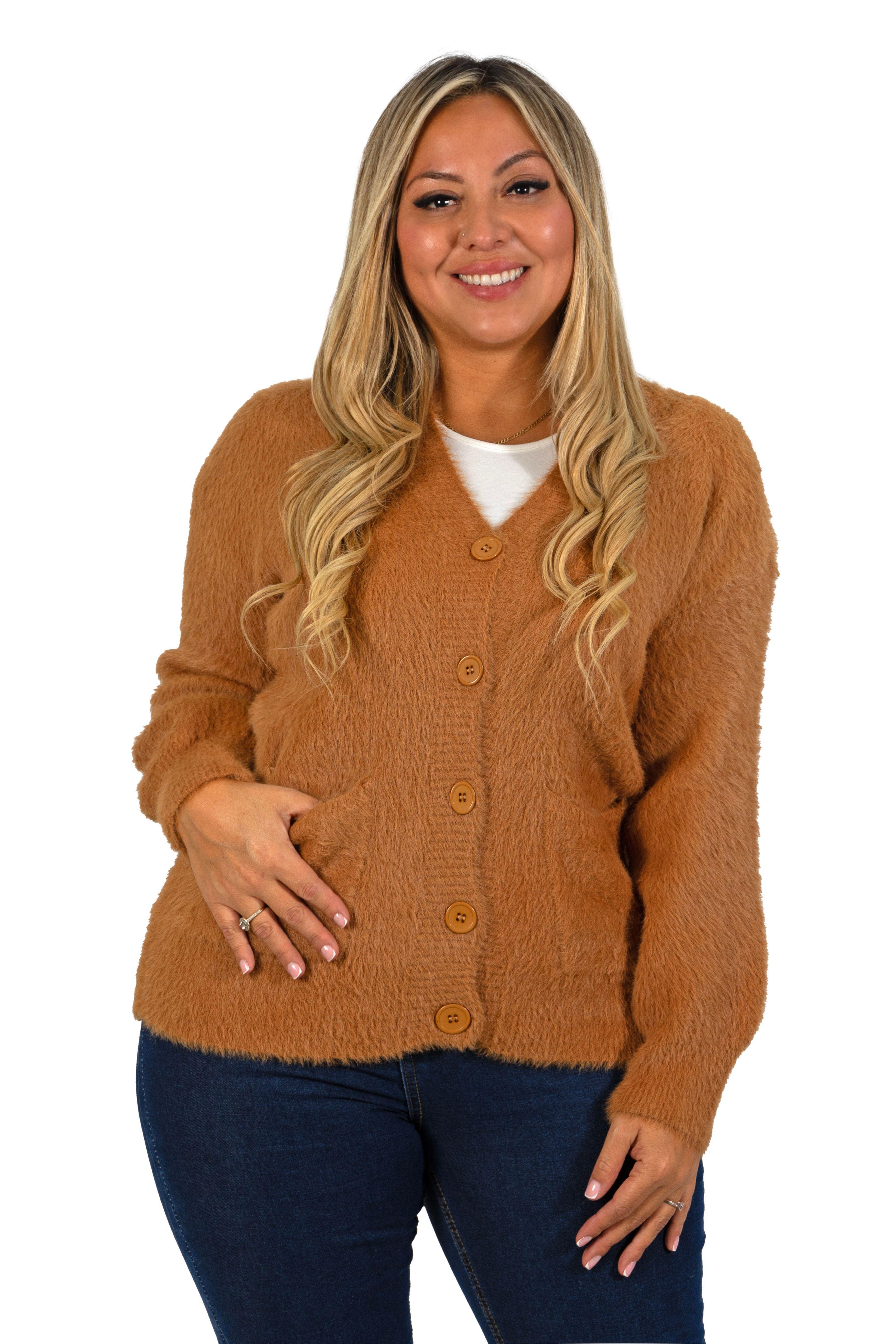 Cardigán Mujer botones peludo colores -2