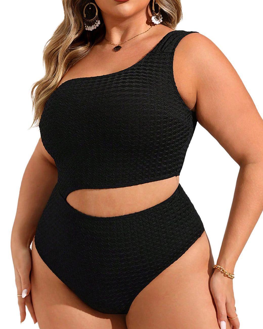 Traje de baño asimétrico cut out negro-0