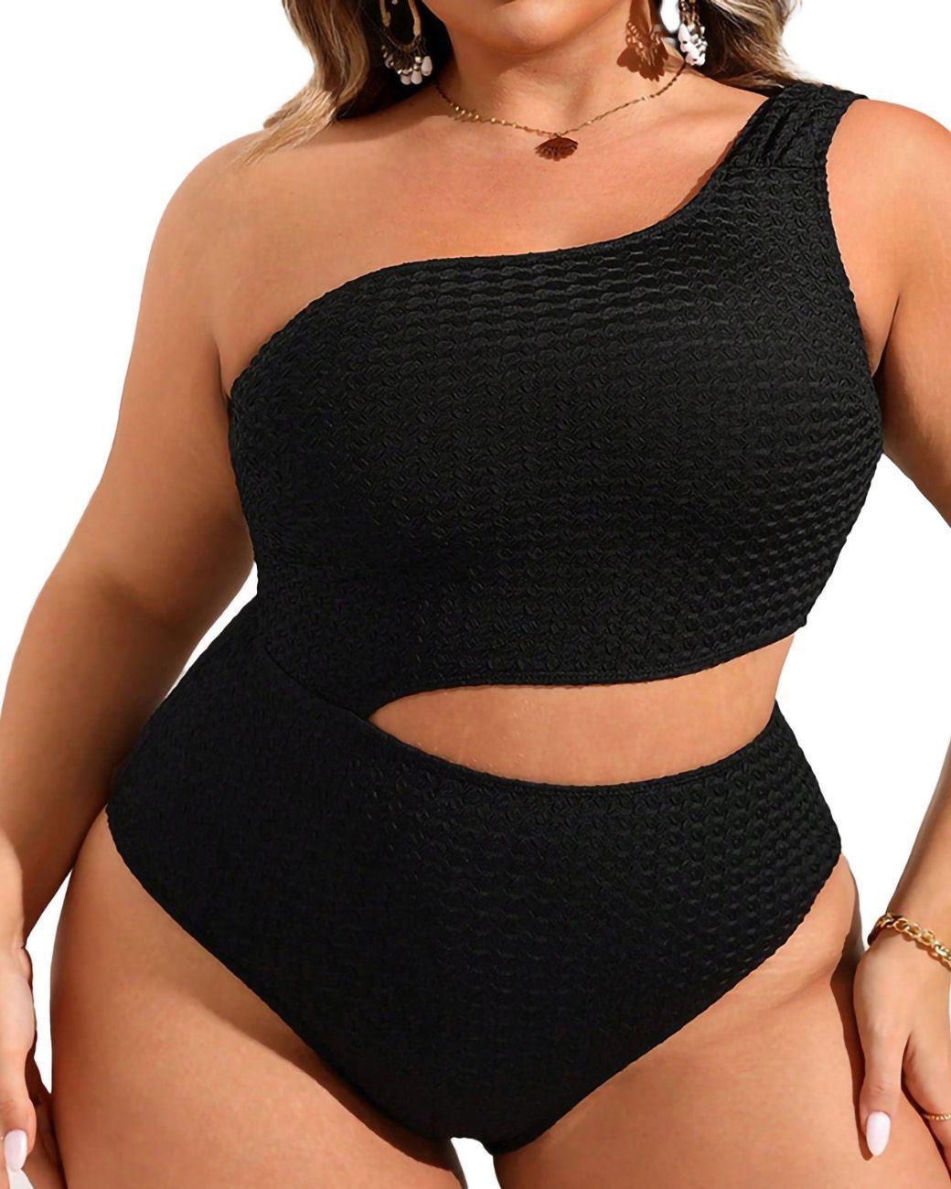 Traje de baño asimétrico cut out negro-1