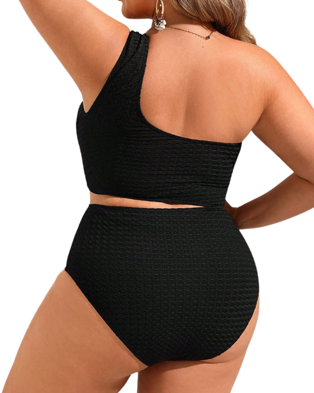 Traje de baño asimétrico cut out negro-2