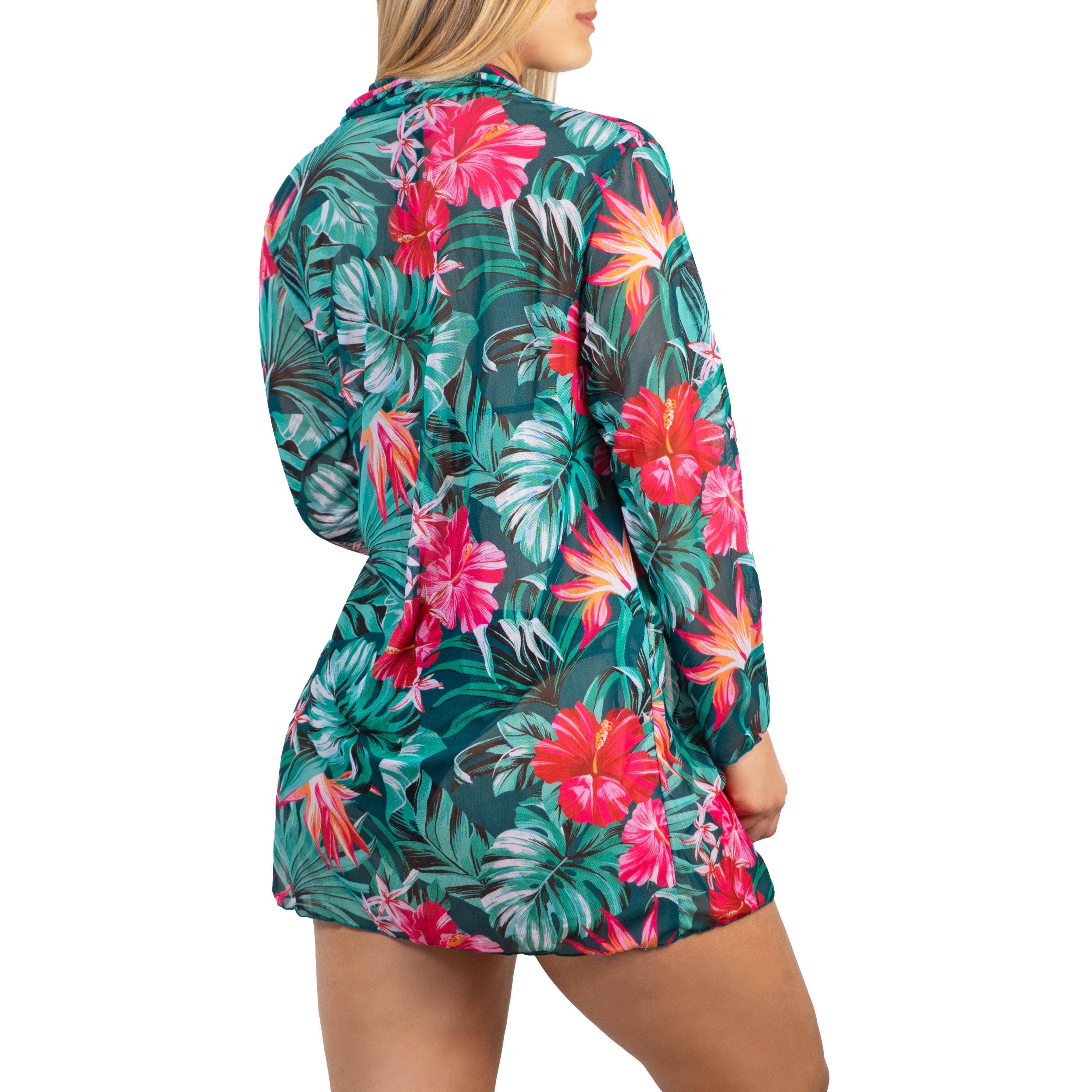 Salida de playa Kimono Gasa Tropical verde-1