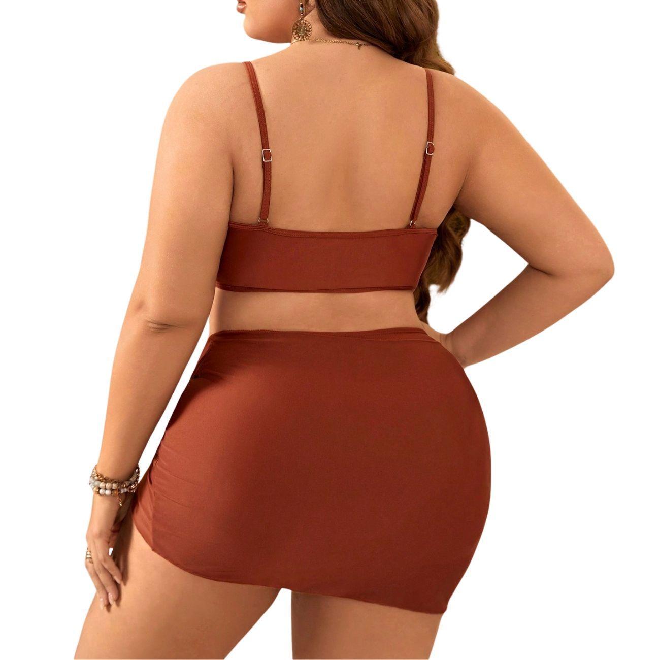 Bikini 3 Piezas con Minifalda Pareo (Color Terracota)-2