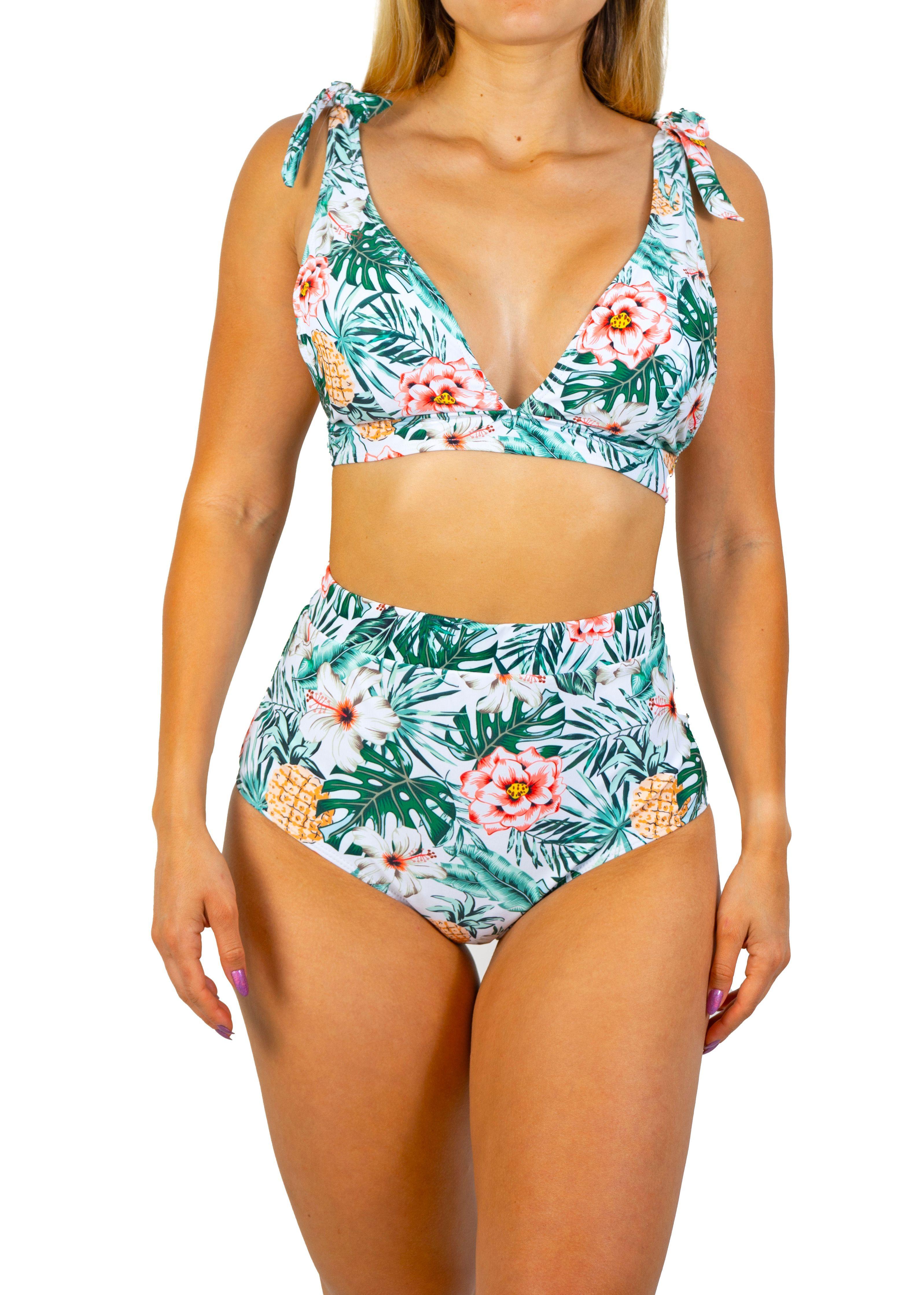 Bikini tiro alto Flora Verde colores + Kimono-2