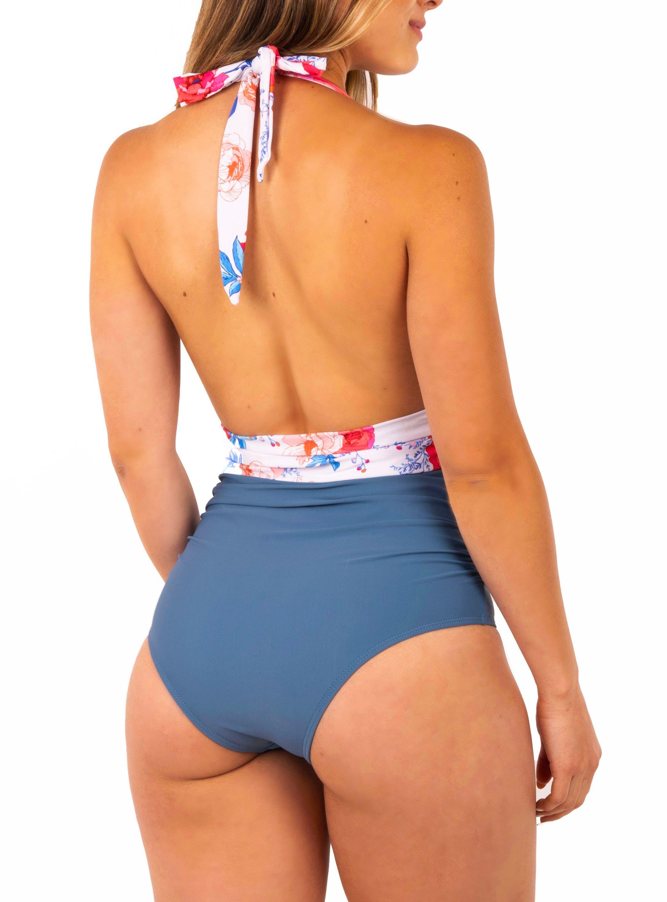 Traje de baño halter escote Floral-3