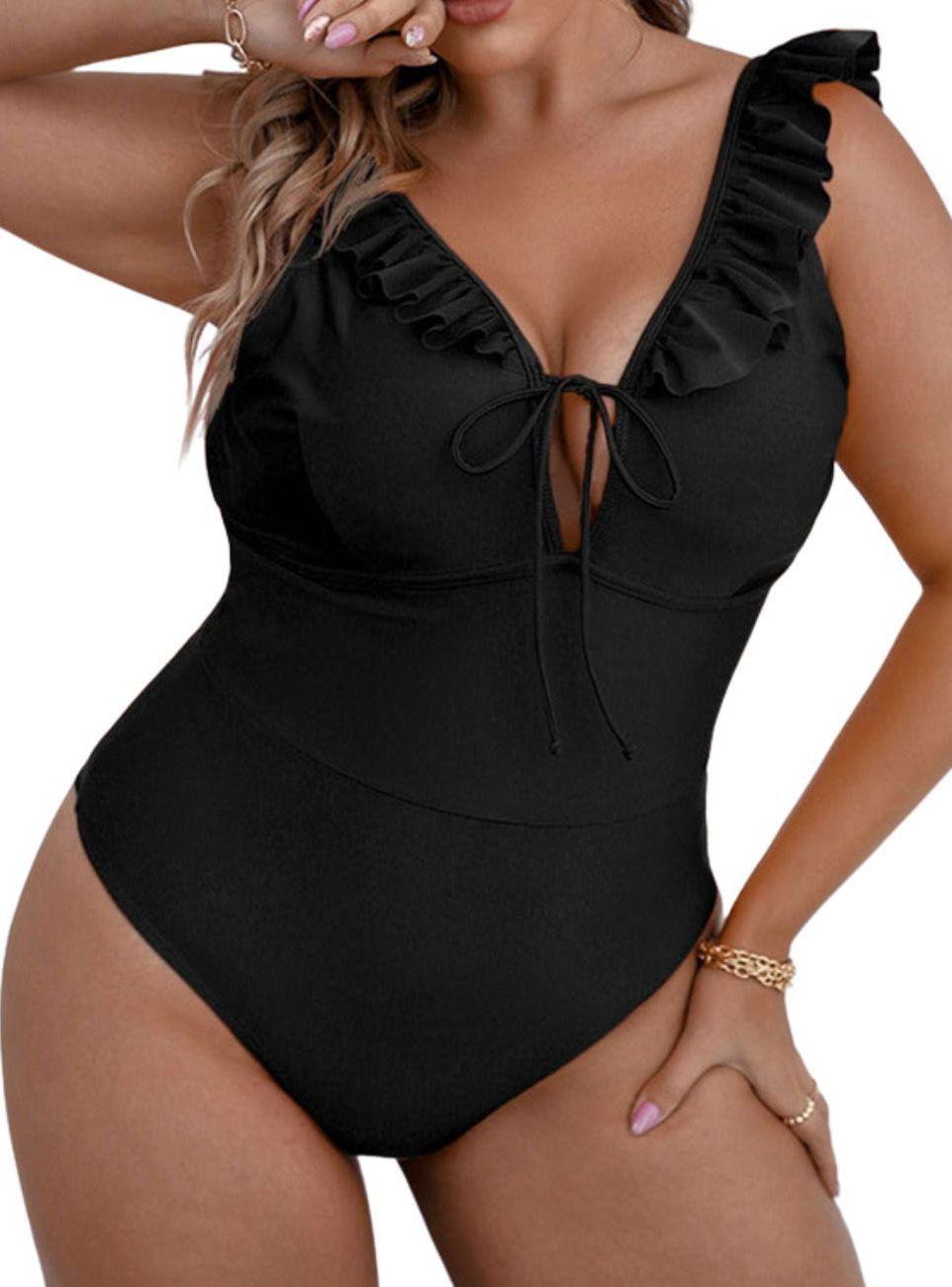 Traje de baño vuelos nudo Plus size dos colores-0