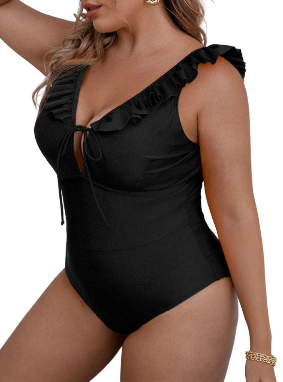 Traje de baño vuelos nudo Plus size dos colores-1