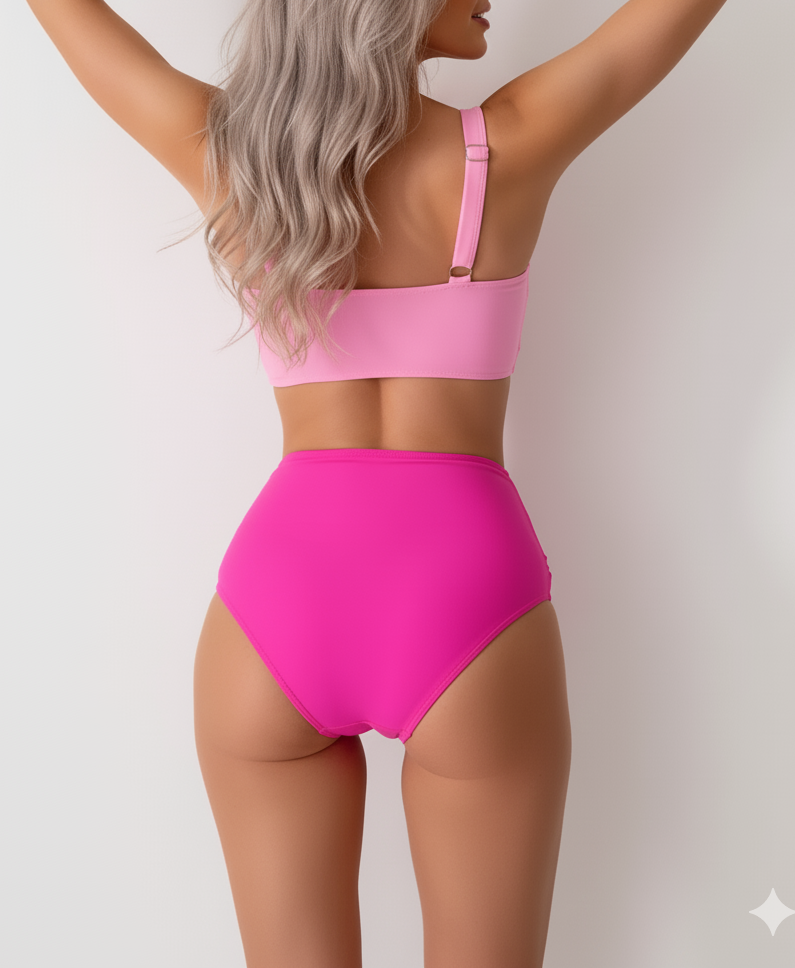 Bikini tiro alto Mila bicolor Rosa fucsia-0