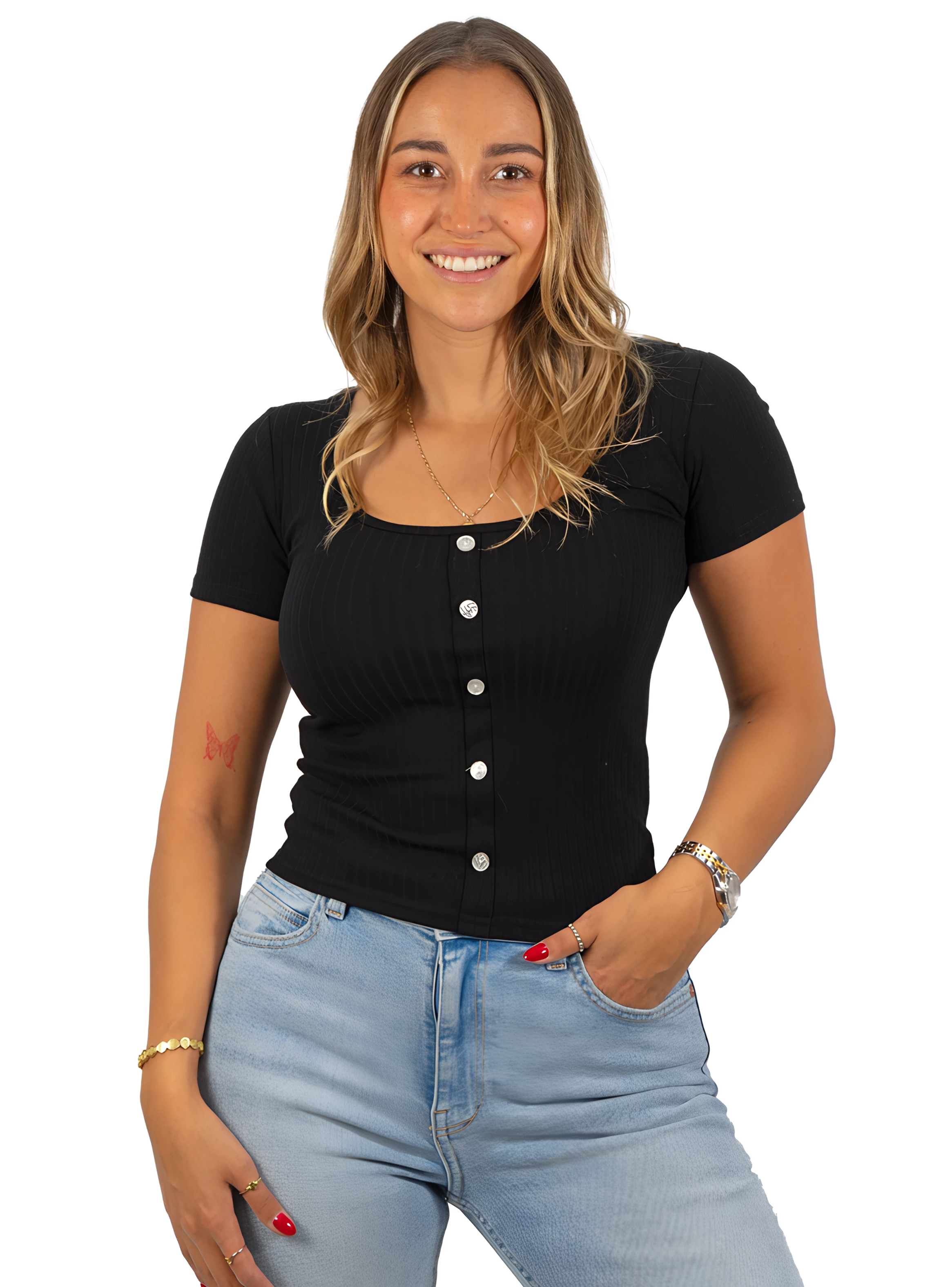 Polera mujer básica botones-0