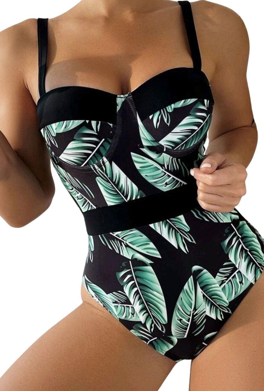 Traje de baño mujer Copa Black hojas-0