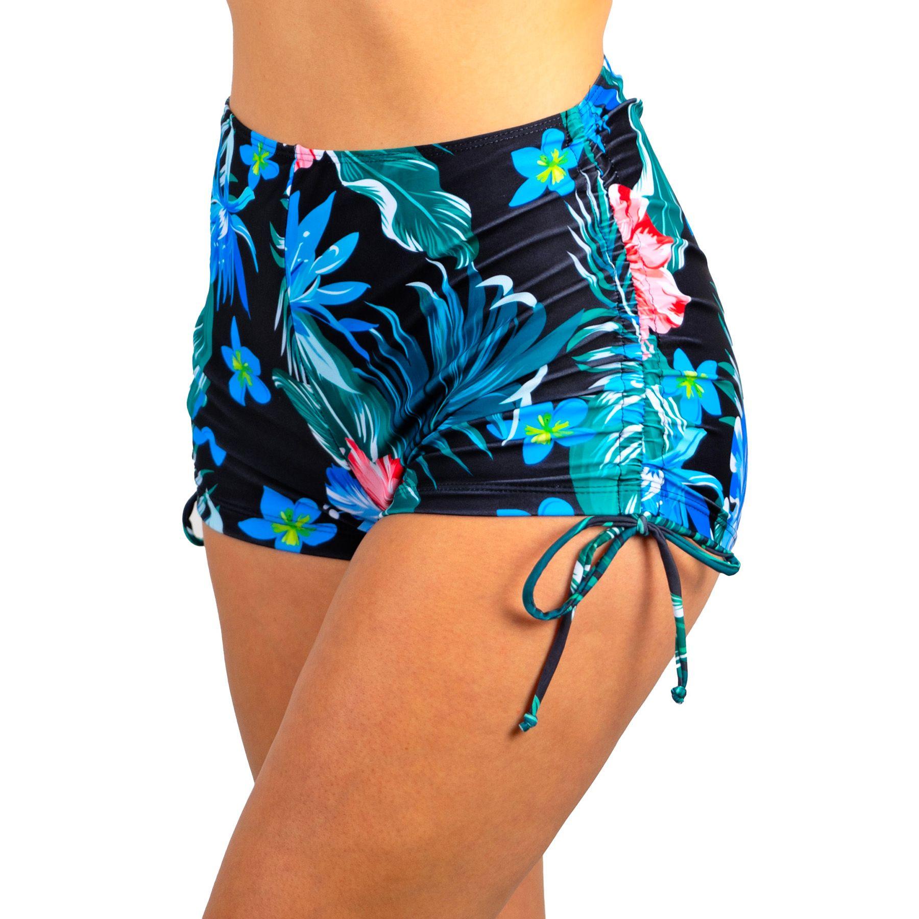 Short traje de baño high waist straps Azul floral-1