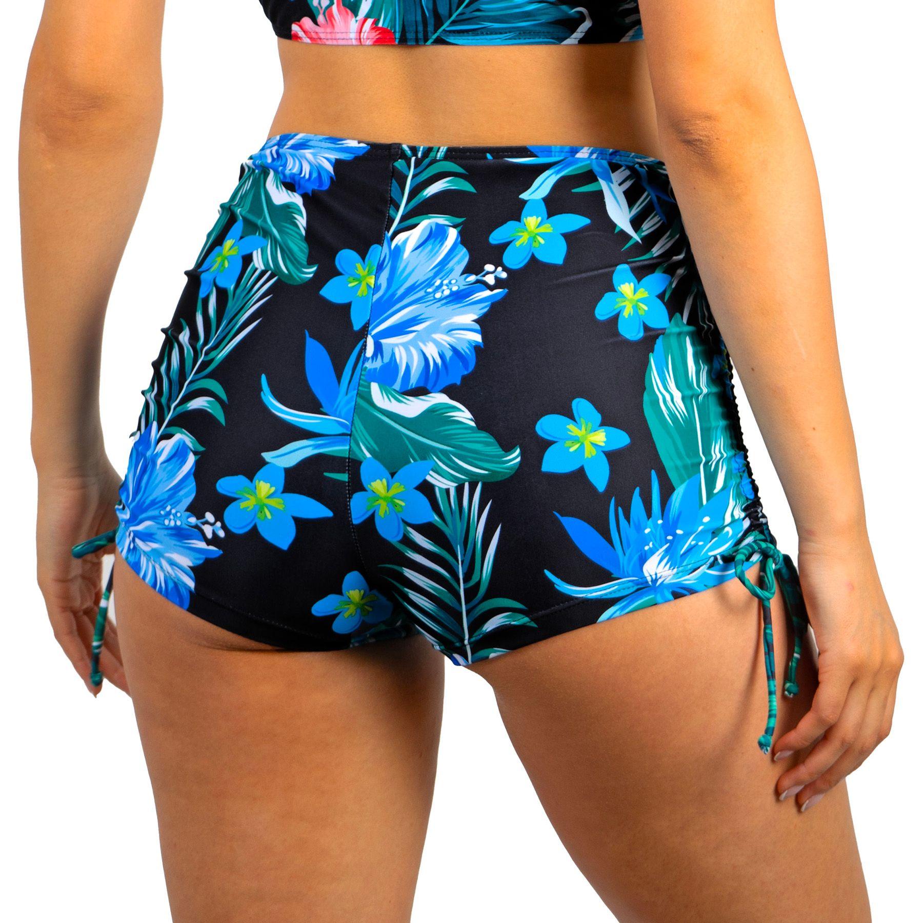 Short traje de baño high waist straps Azul floral-2