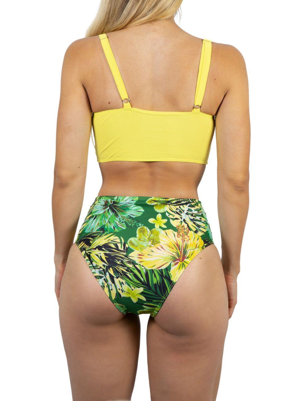 Bikini tiro alto + salida playa Yellow tropical-2