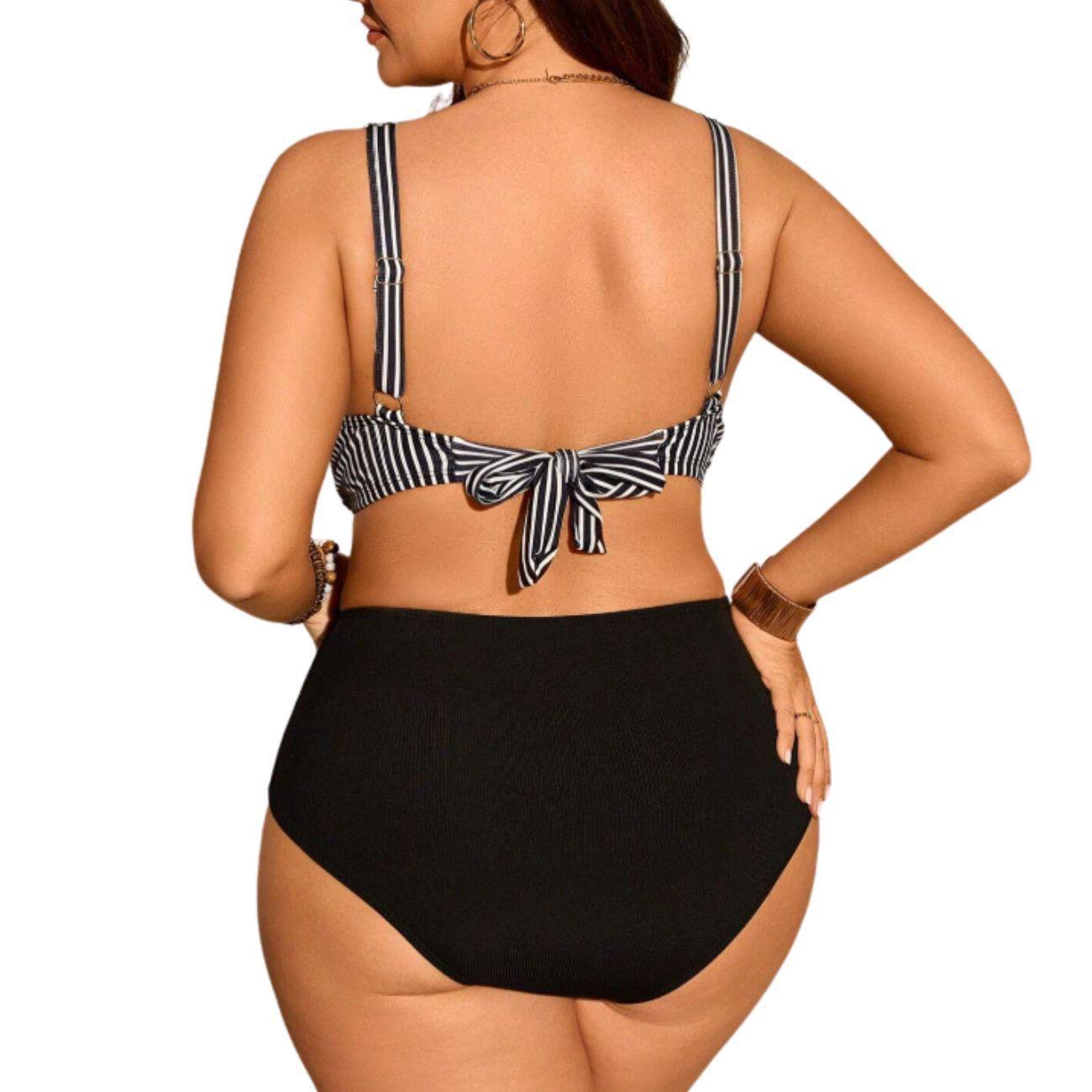Bikini Tiro Alto con Top Cruzado a Rayas y Calzón Rib-2