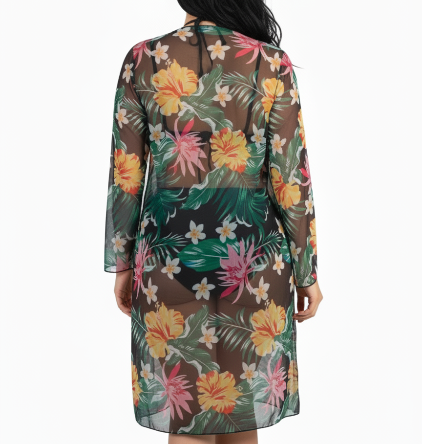 Kimono playa estampado Hawai  negro-2