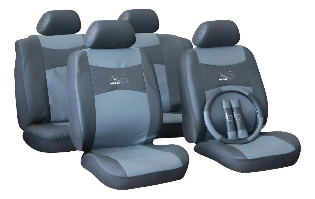 Funda Cubre Asiento Set Proteccion Total Ecocuero Universal Gris Oscuro-2