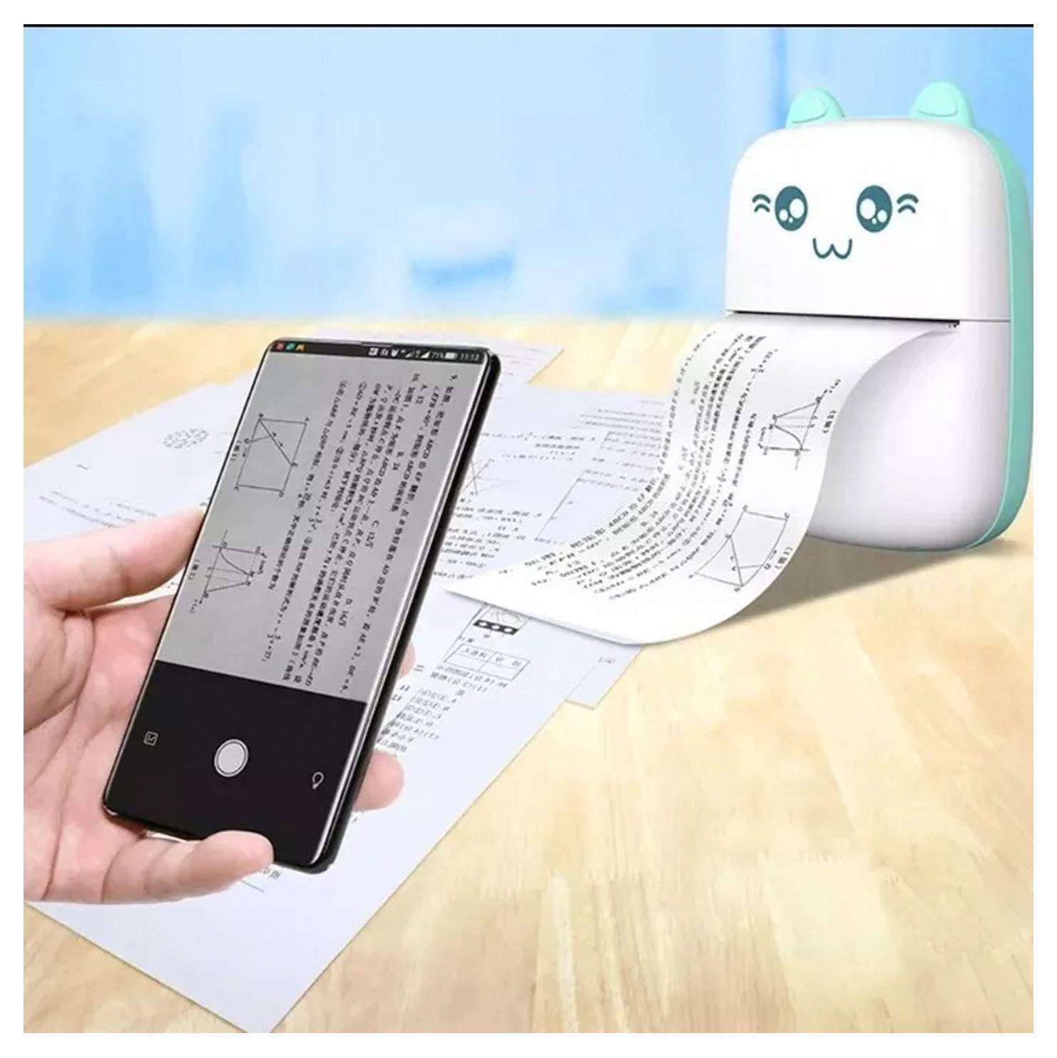 Mini Impresora Térmica Portátil Bluetooth Gatito + 11 Rollos celeste-2