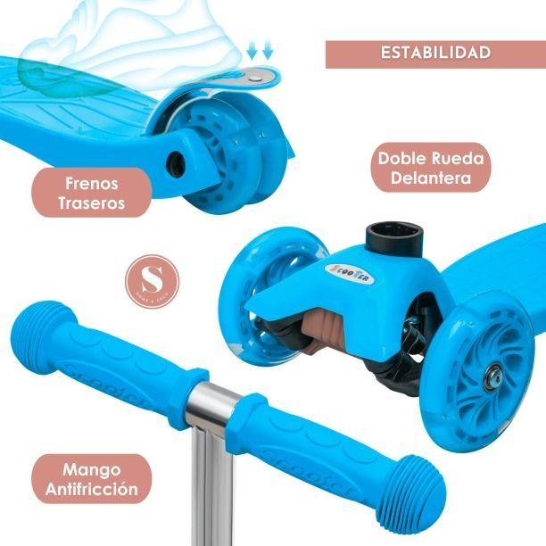 Scooter Monopat n Infantil Luces Celeste-3