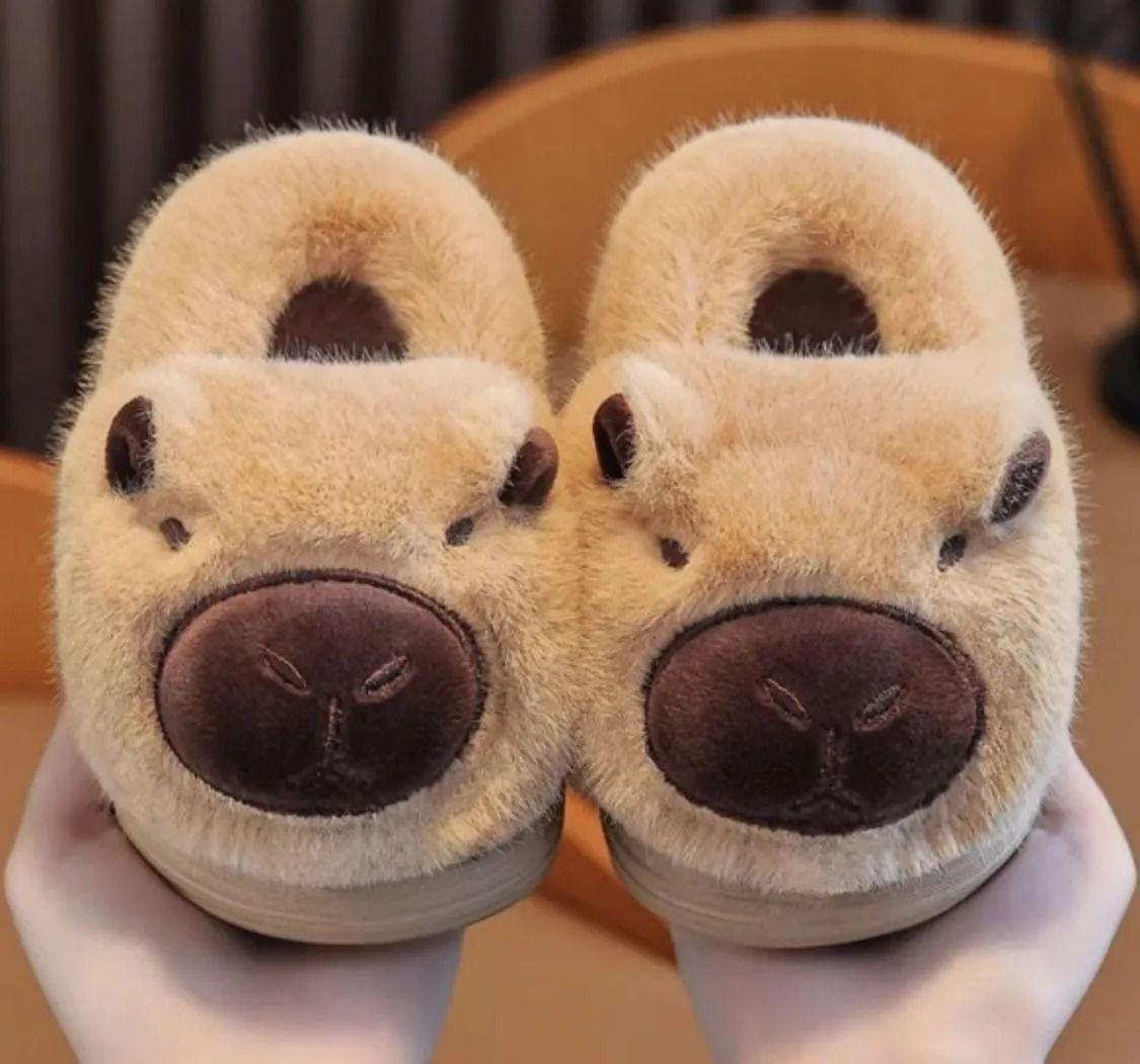 Pantuflas Niños Capibara Peluche Marrón Invierno-2