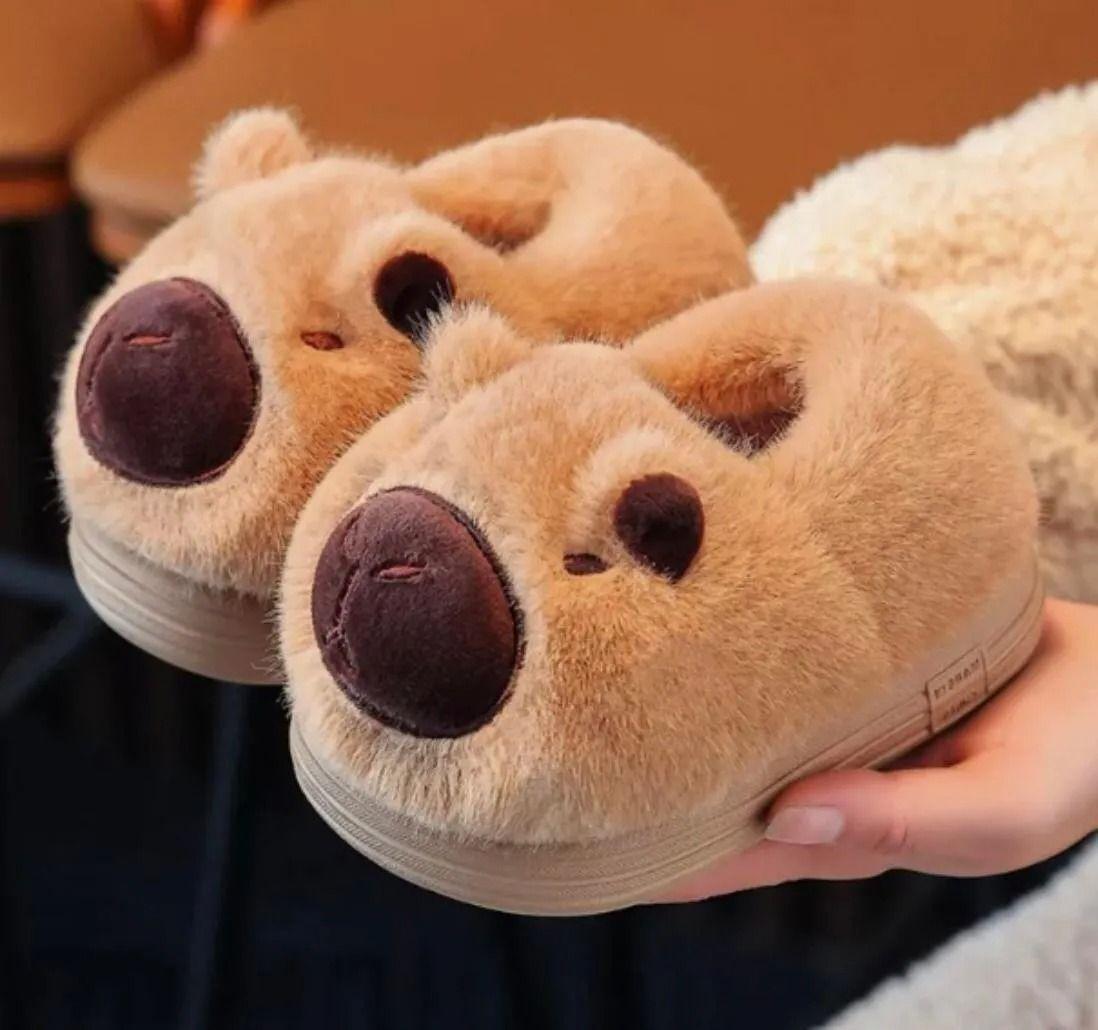 Pantuflas Niños Capibara Peluche Marrón Invierno-3