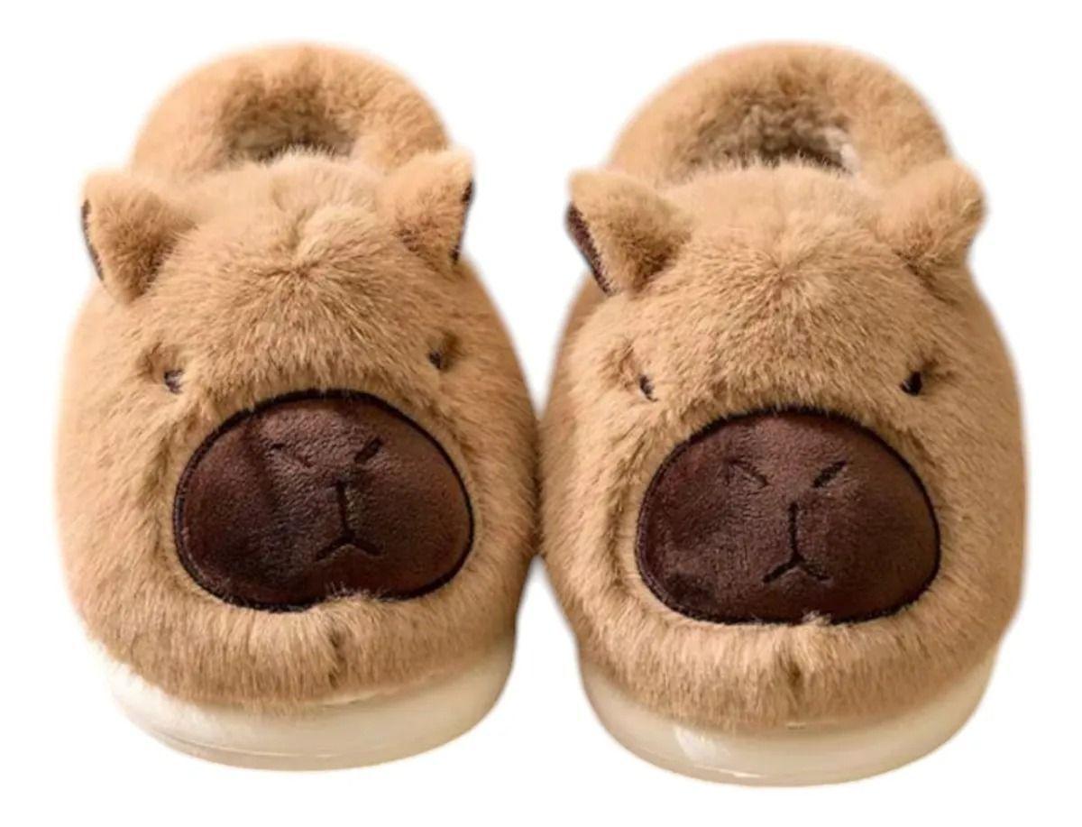 Pantuflas Niños Capibara Peluche Marrón Invierno-4