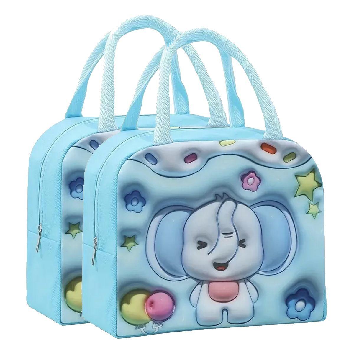 2 Bolso Termico Tipo Lonchera Con Efecto 3d Celeste-0