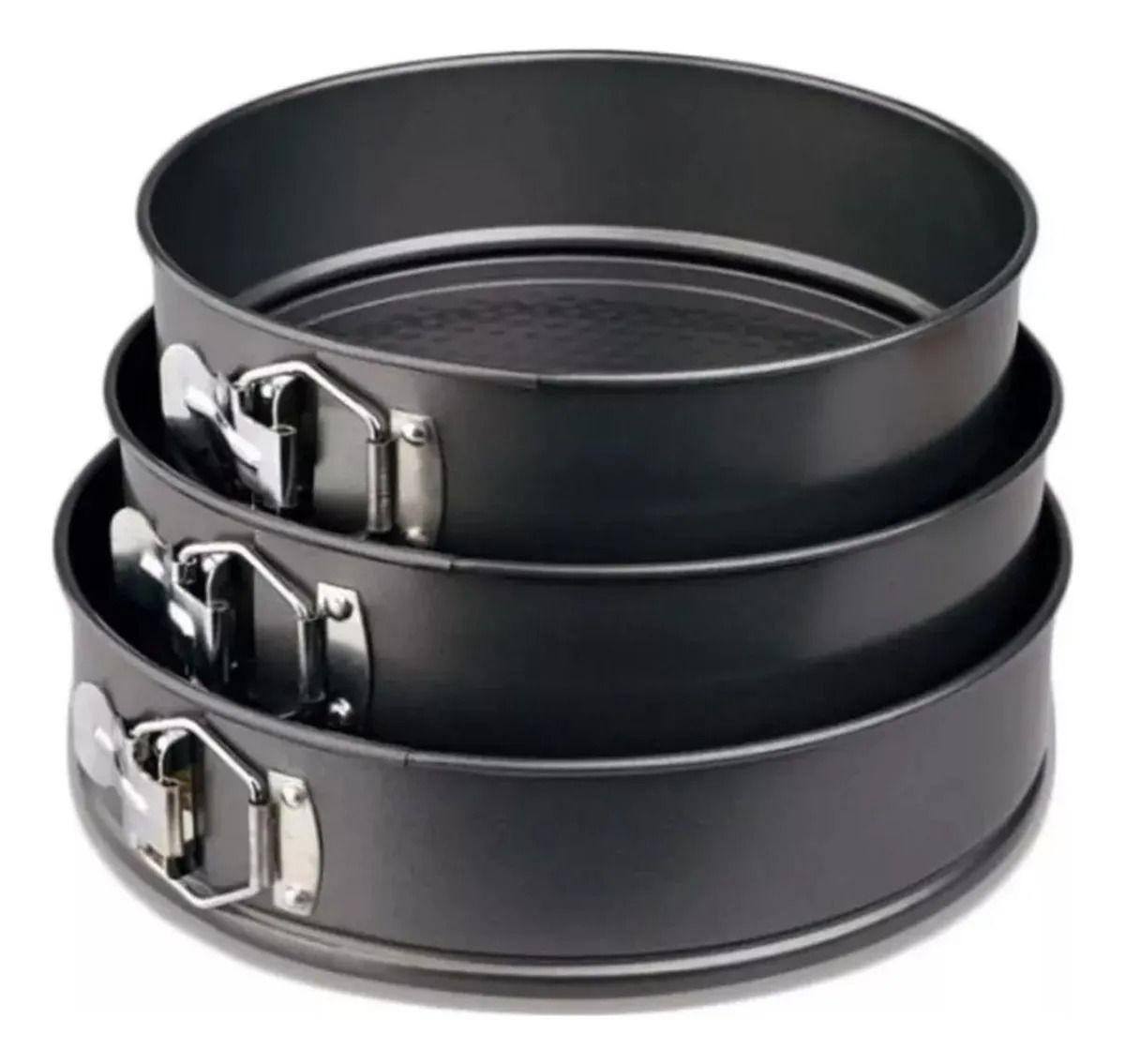 Pack 3 Moldes Desmontable Tortas Acero Antiadherente Negro-3