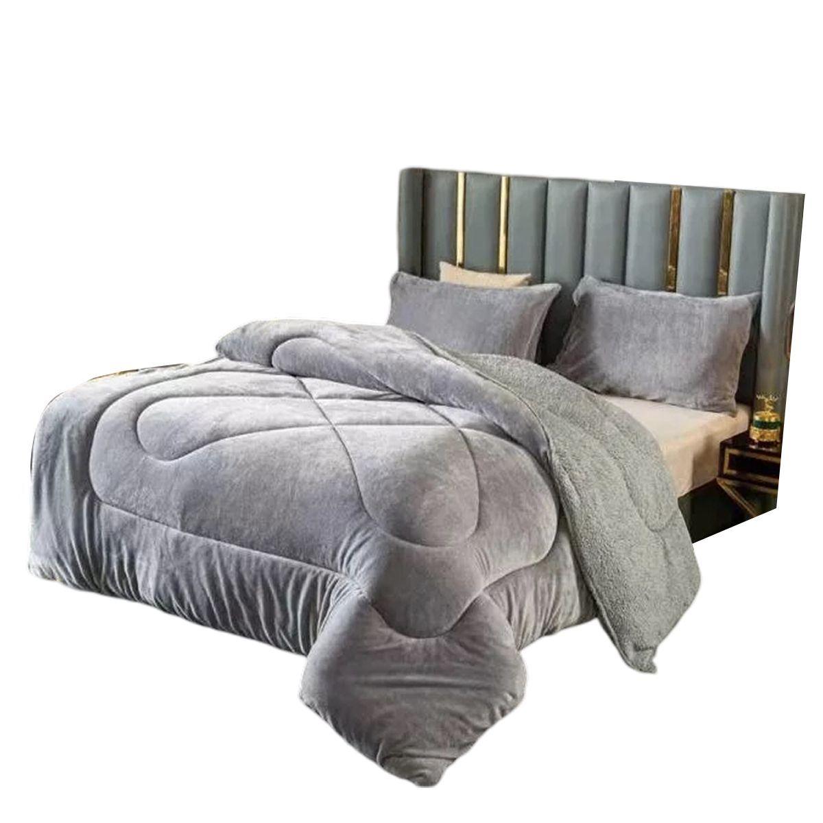 Cobertor Cubrecama Grueso Peludo Chiporro 2 Plaza + 2 Funda Gris-2