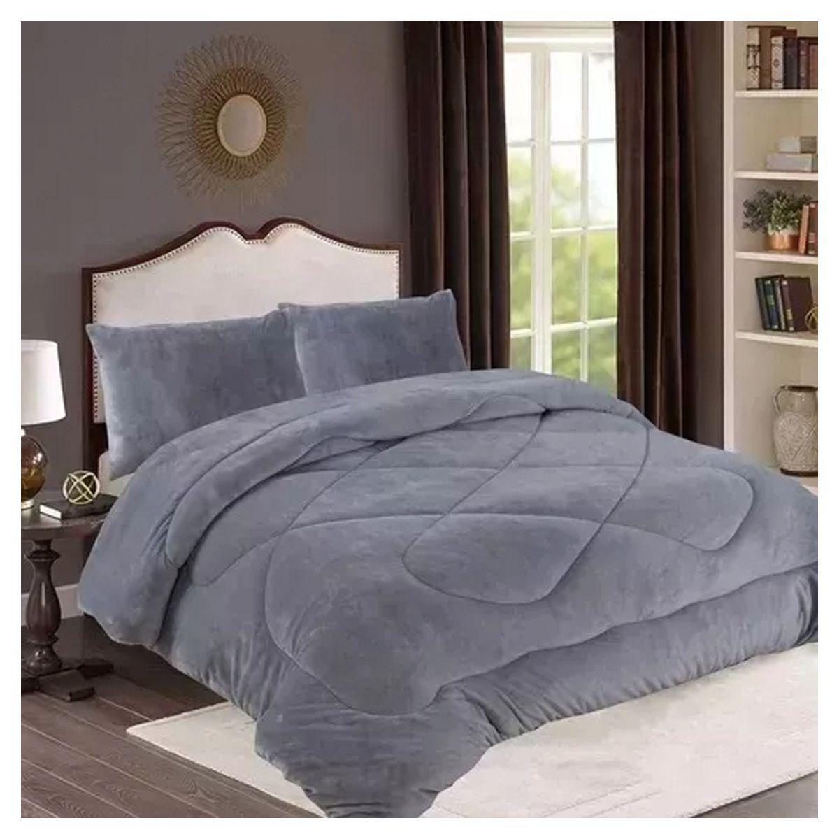 Cobertor Cubrecama Grueso Peludo Chiporro 2 Plaza + 2 Funda Gris-5