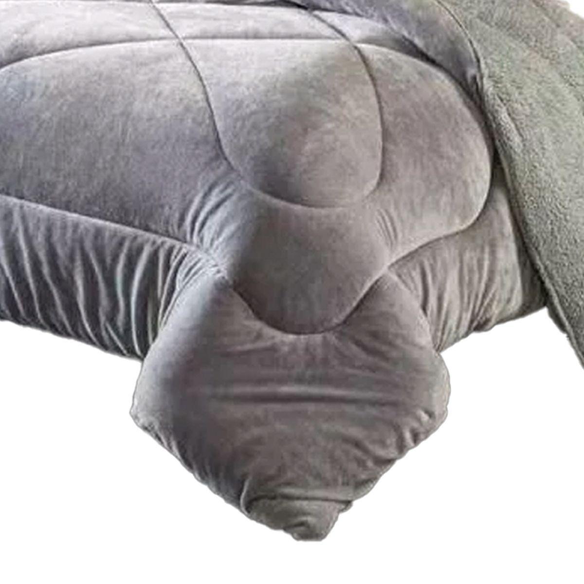 Cobertor Cubrecama Grueso Peludo Chiporro 2 Plaza + 2 Funda Gris-6