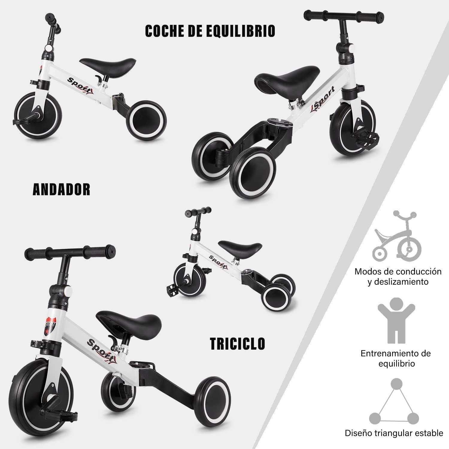 Bicicleta Aprendizaje Corre Pasillo Triciclo Infantil 3 En 1 Blanco-3