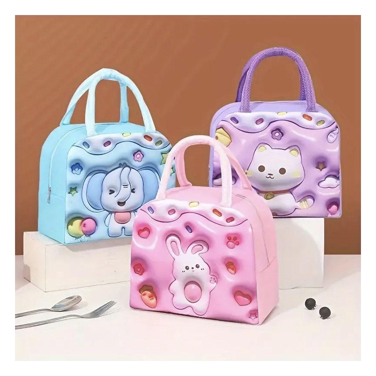 2 Bolso Termico Tipo Lonchera Con Efecto 3d Rosa-2