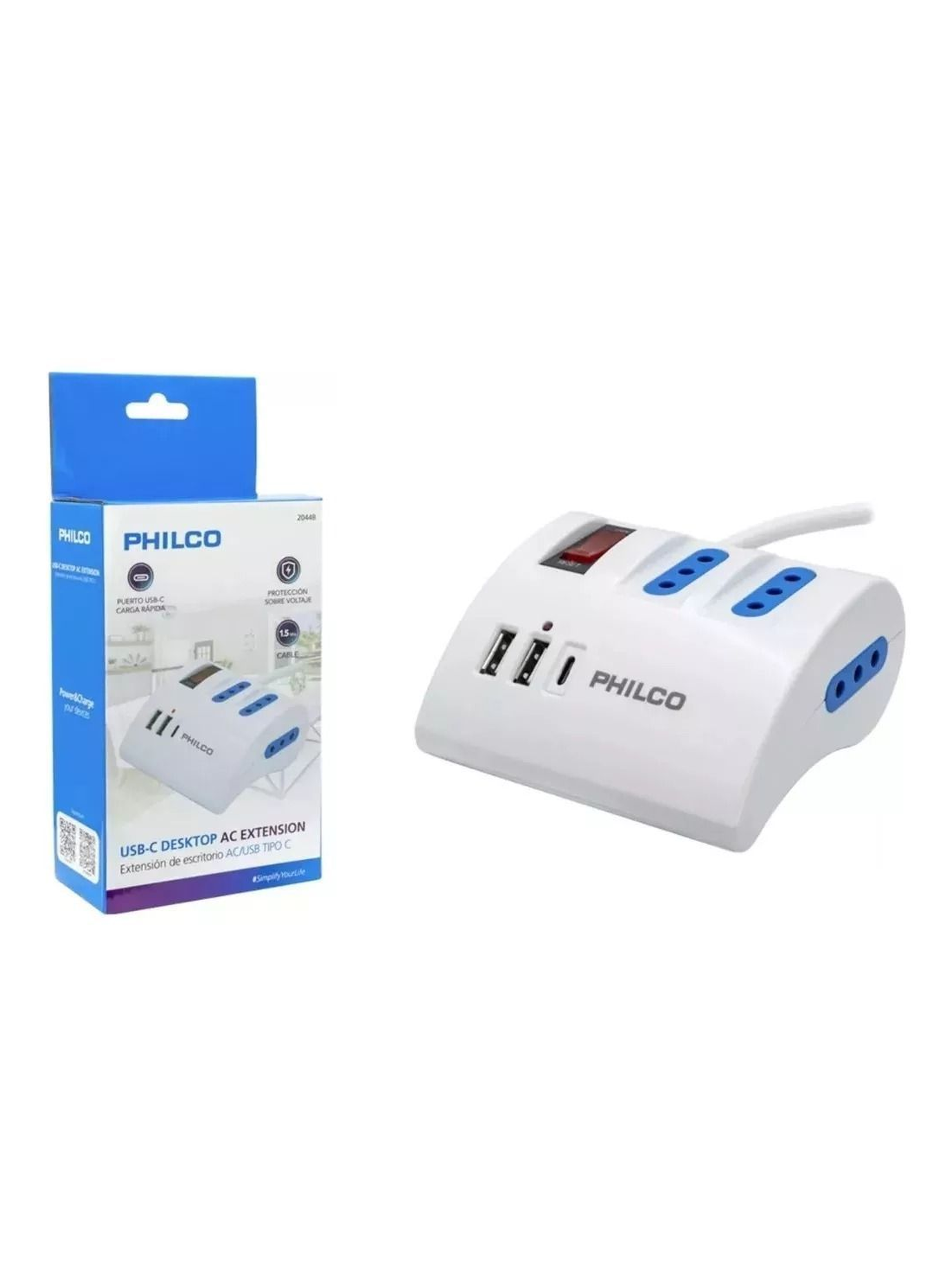 Alargador Extension Philco 3 Enchufe + 2 Usb -0
