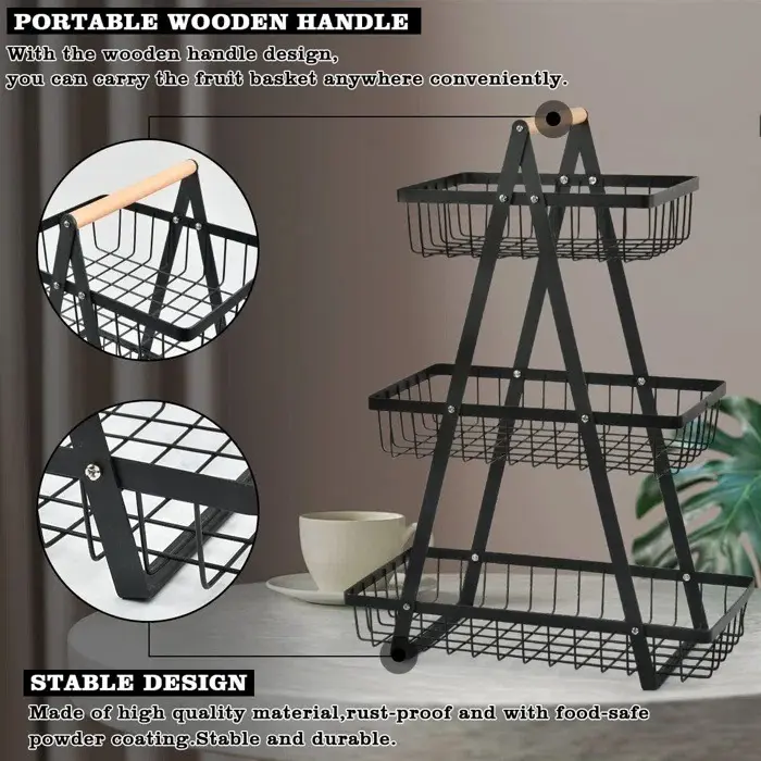 Cesta Para Frutas Vegetales Organizador Multiusos 3 Niveles-3