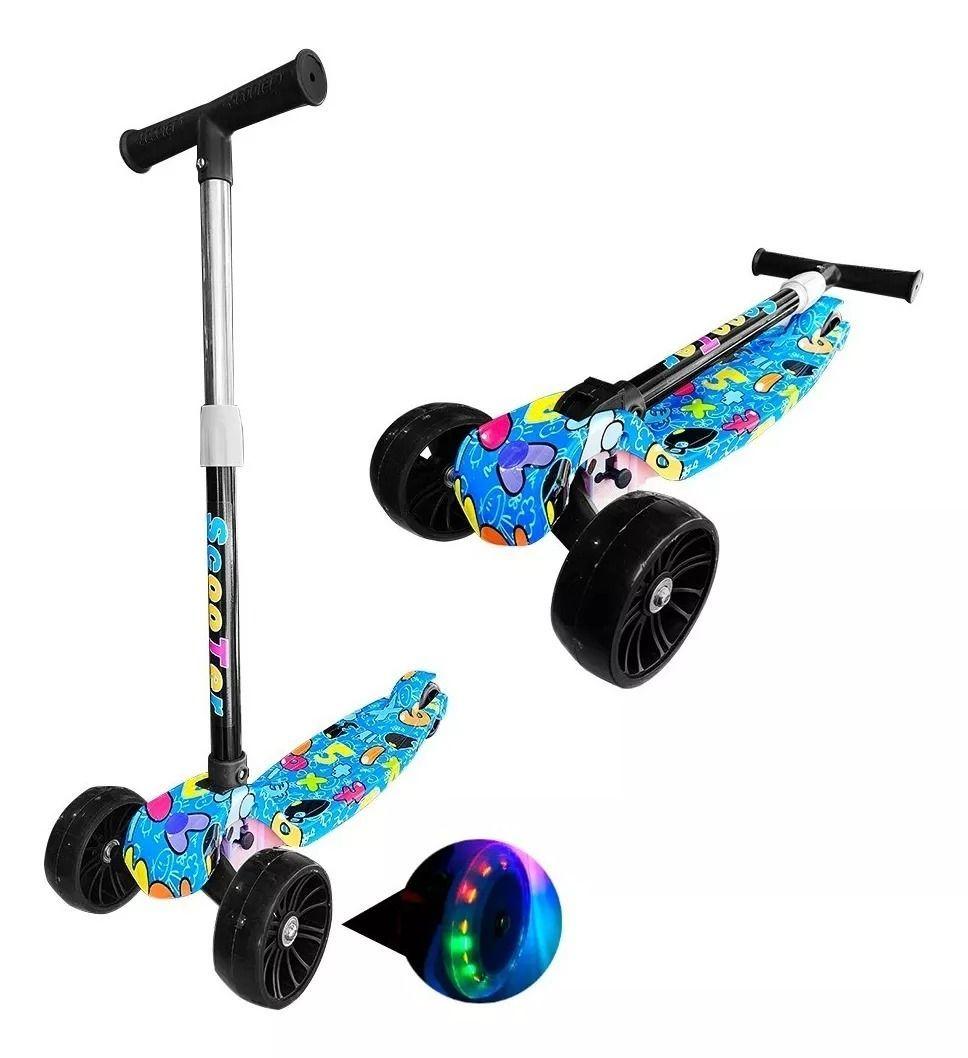 Scooter Monopatin Kids Plegable Diseños Ruedas Led Niños Azul-0