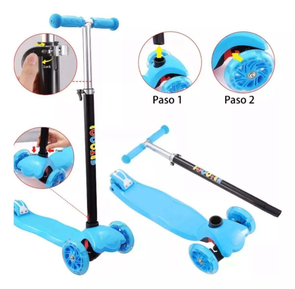 Scooter Monopatin Kids Plegable Diseños Ruedas Led Niños Azul-3