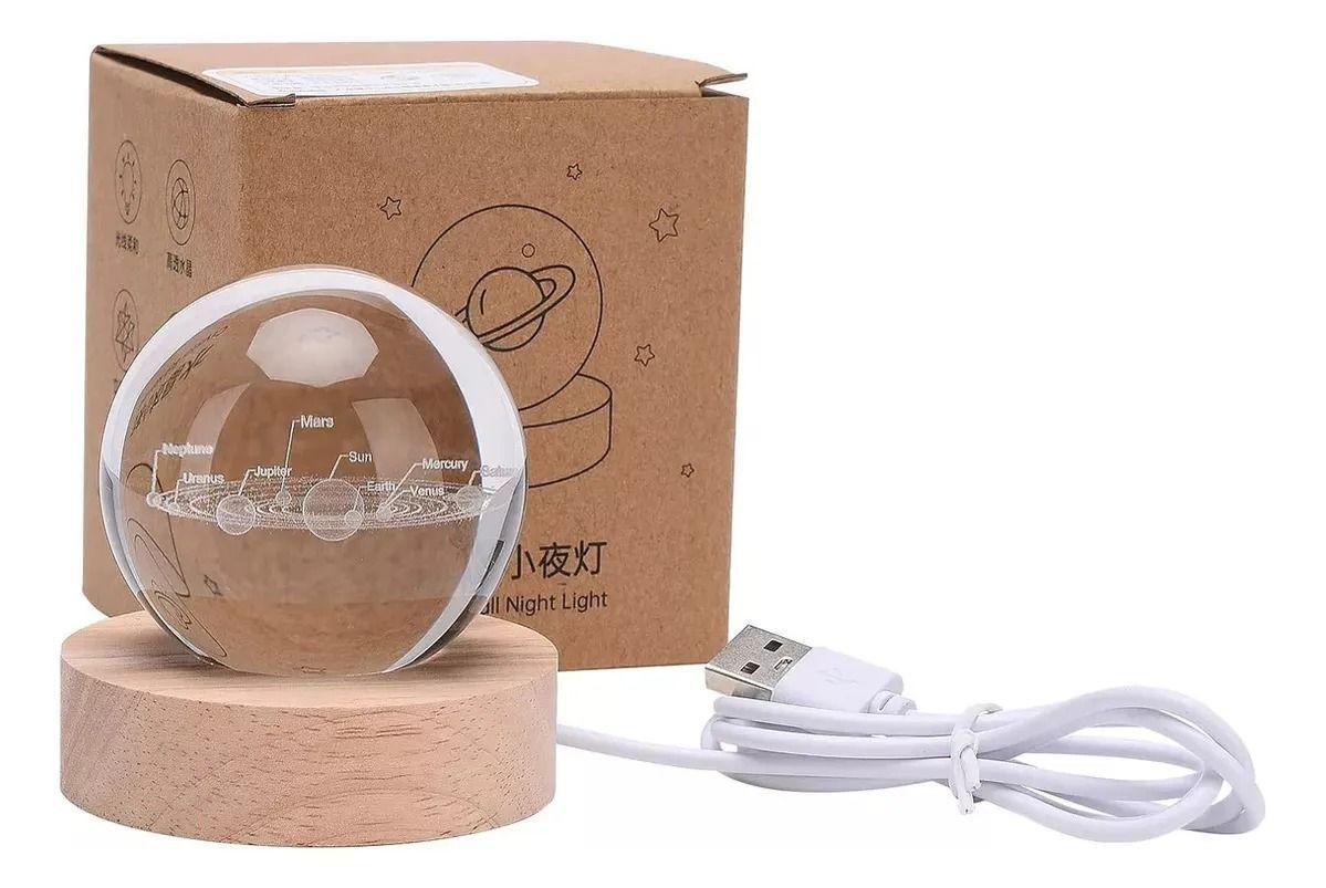Lampara Luz Nocturna Cristal 3d Cúpula Sistema Solar-2