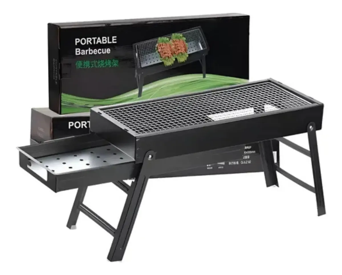 Parrilla Carbon Movil 60cm Acero Inox Plegable Fiestas-2