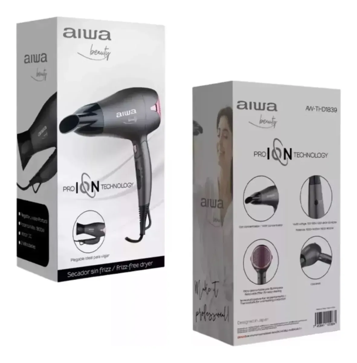 Secador De Pelo Cabello 1800w 2n 2v Gris Aw thd1839 Aiwa Negro-4