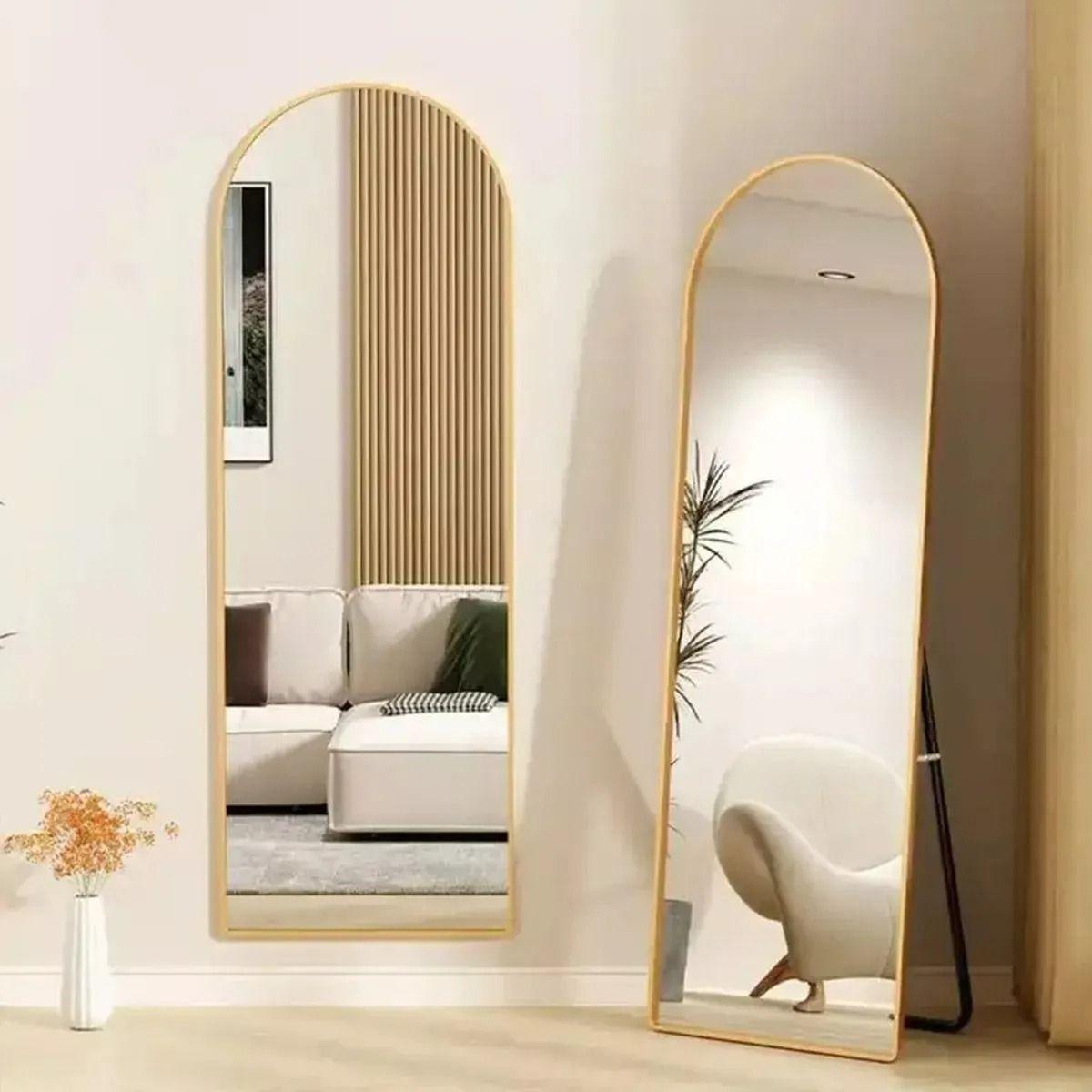 Espejo De Suelo Ovalado Con Soporte Dorado De Lujo 160x50cm-3