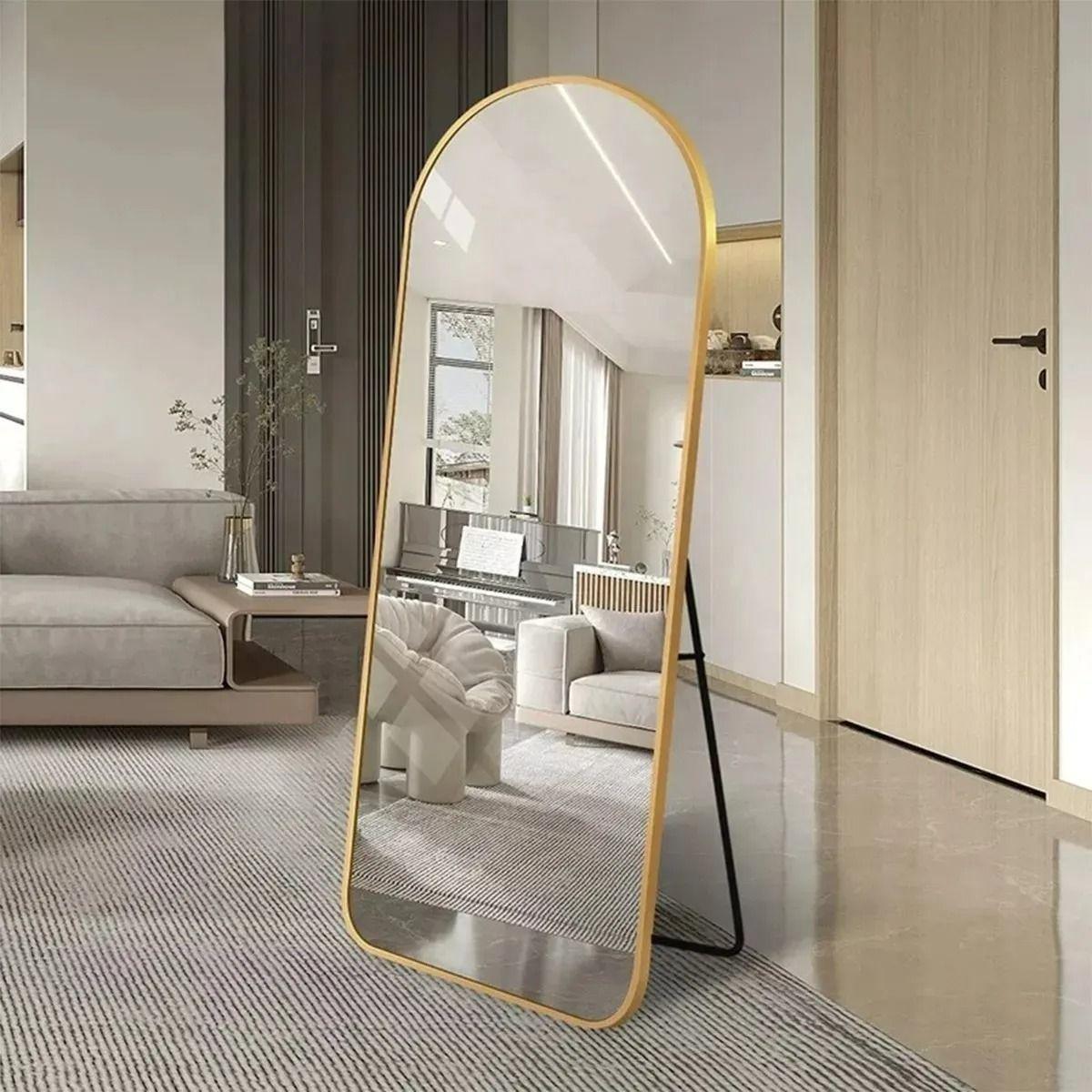 Espejo De Suelo Ovalado Con Soporte Dorado De Lujo 160x50cm-4