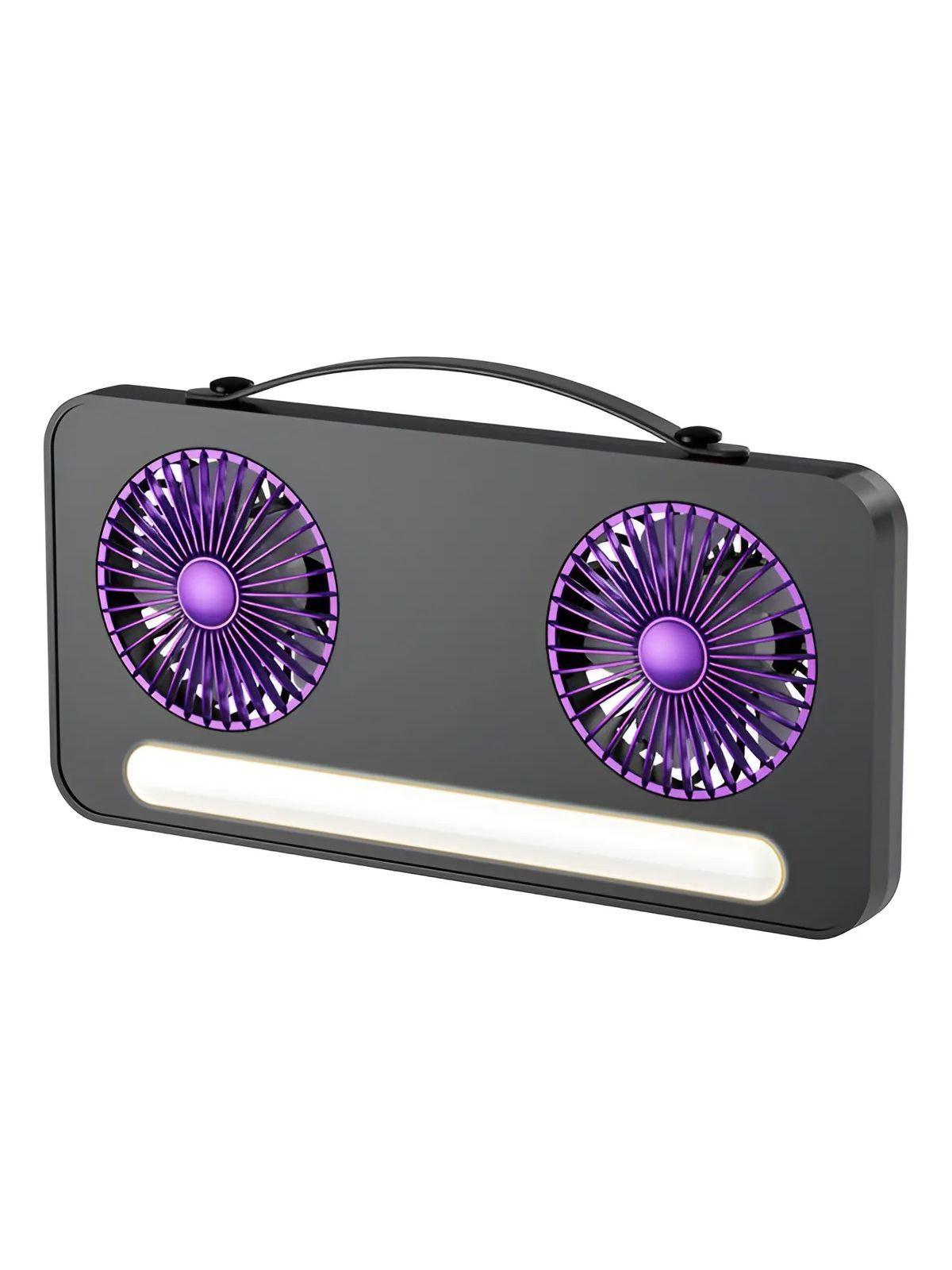 Ventilador Doble Cabezal Mesa Pared Portátil Con Luz-0