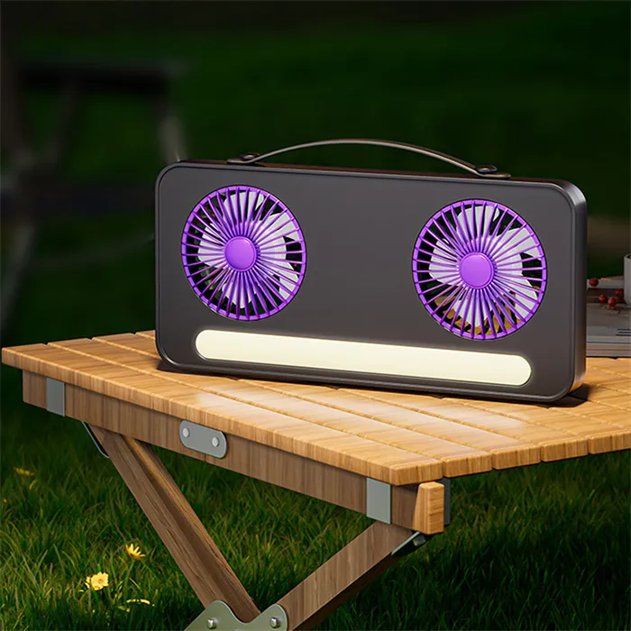 Ventilador Doble Cabezal Mesa Pared Portátil Con Luz-1