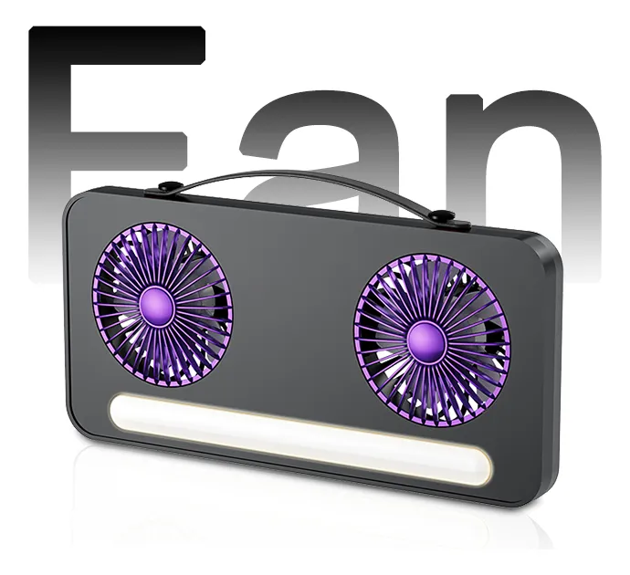 Ventilador Doble Cabezal Mesa Pared Portátil Con Luz-3